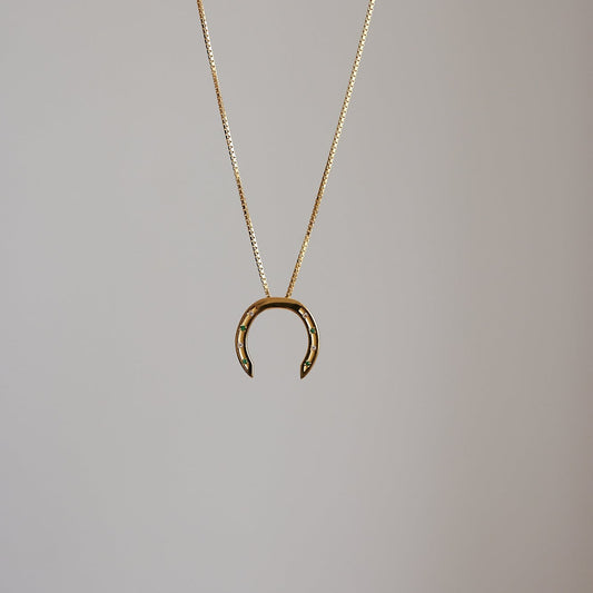 Horseshoe Pendant with Diamonds and Emeralds - Gold-Plated