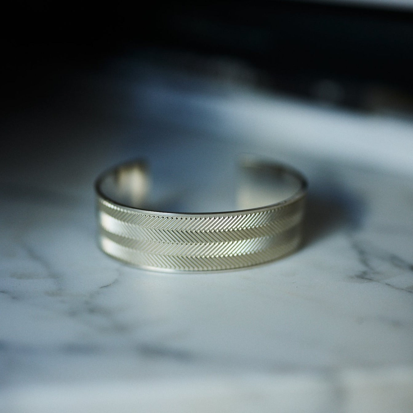 Silver Bracelet with Herringbone Engraving - Wide