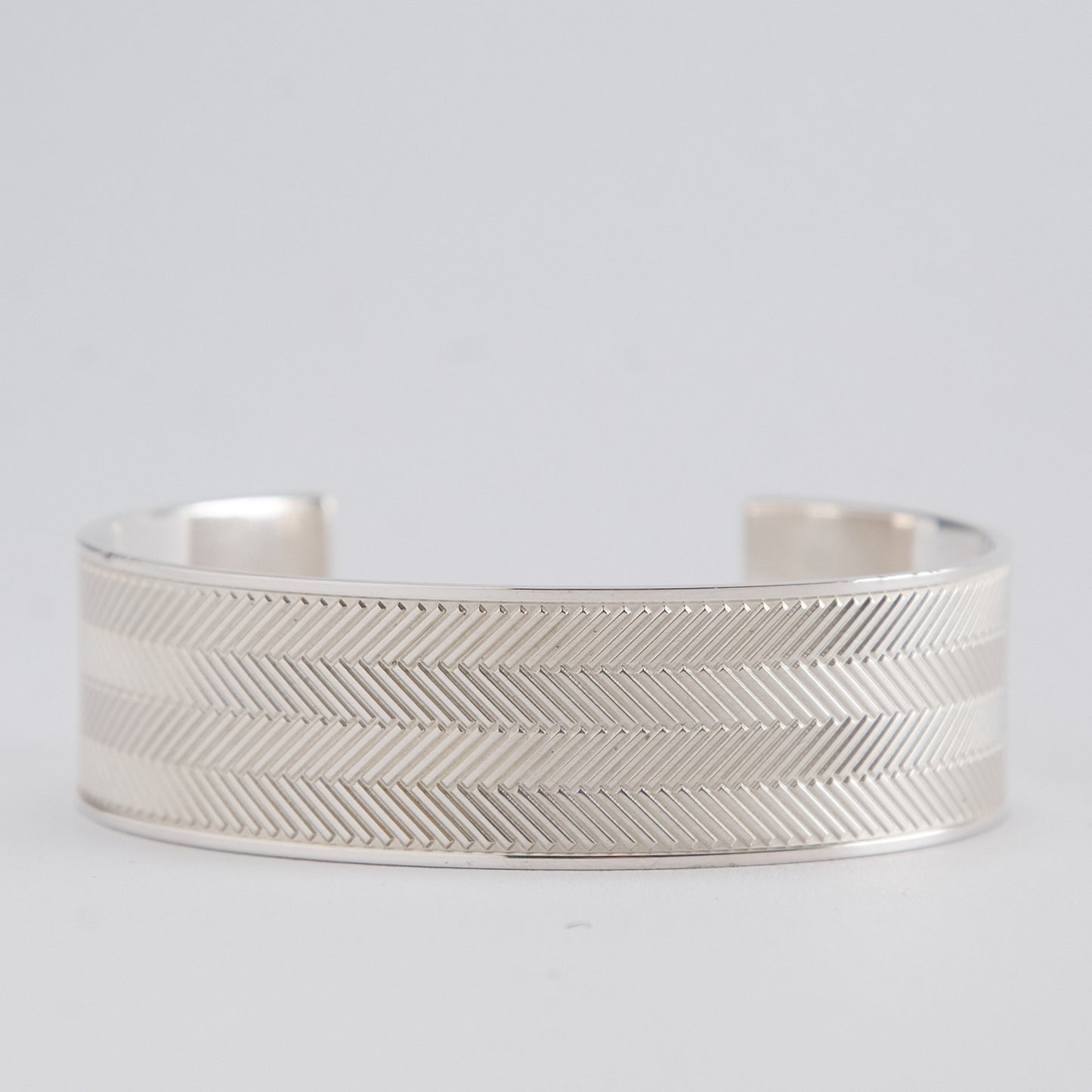Silver Bracelet with Herringbone Engraving - Wide